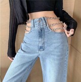 Sexy Chain Streetwear High Waist Denim Pants