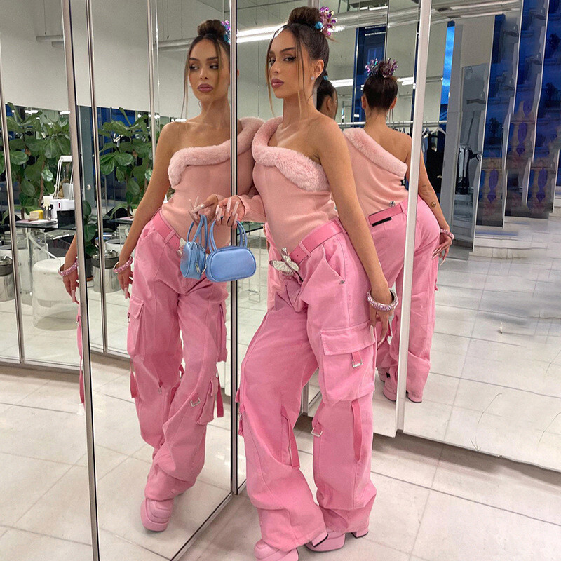 Y2k Aesthetic Vintage Pink Cargo Pants