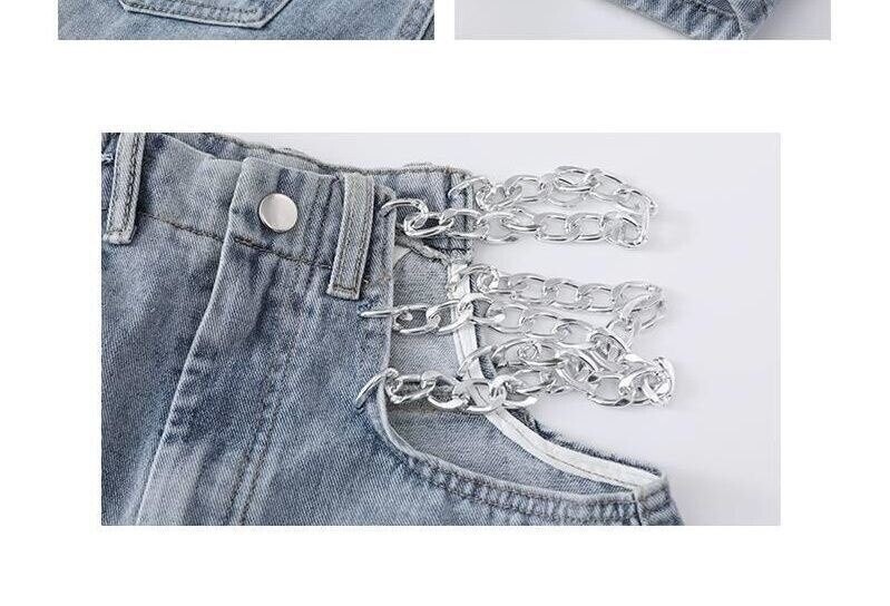 Sexy Chain Streetwear High Waist Denim Pants