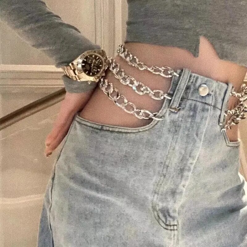 Sexy Chain Streetwear High Waist Denim Pants