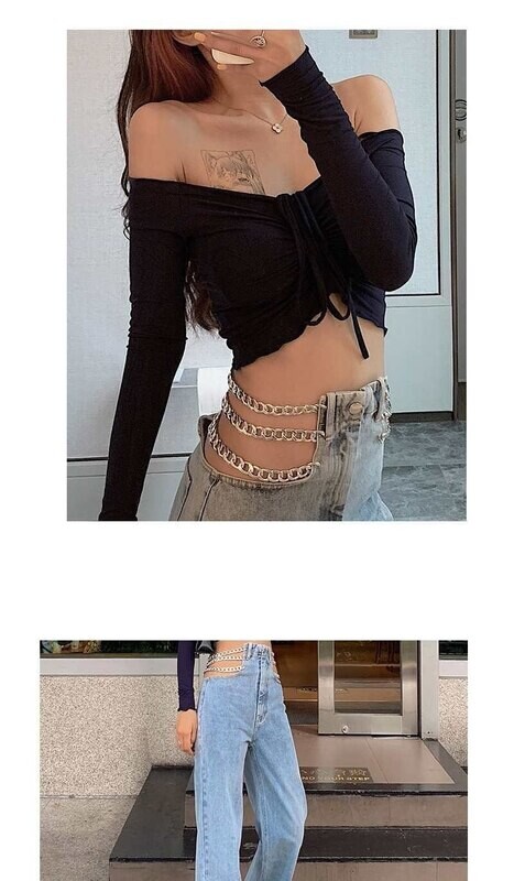 Sexy Chain Streetwear High Waist Denim Pants