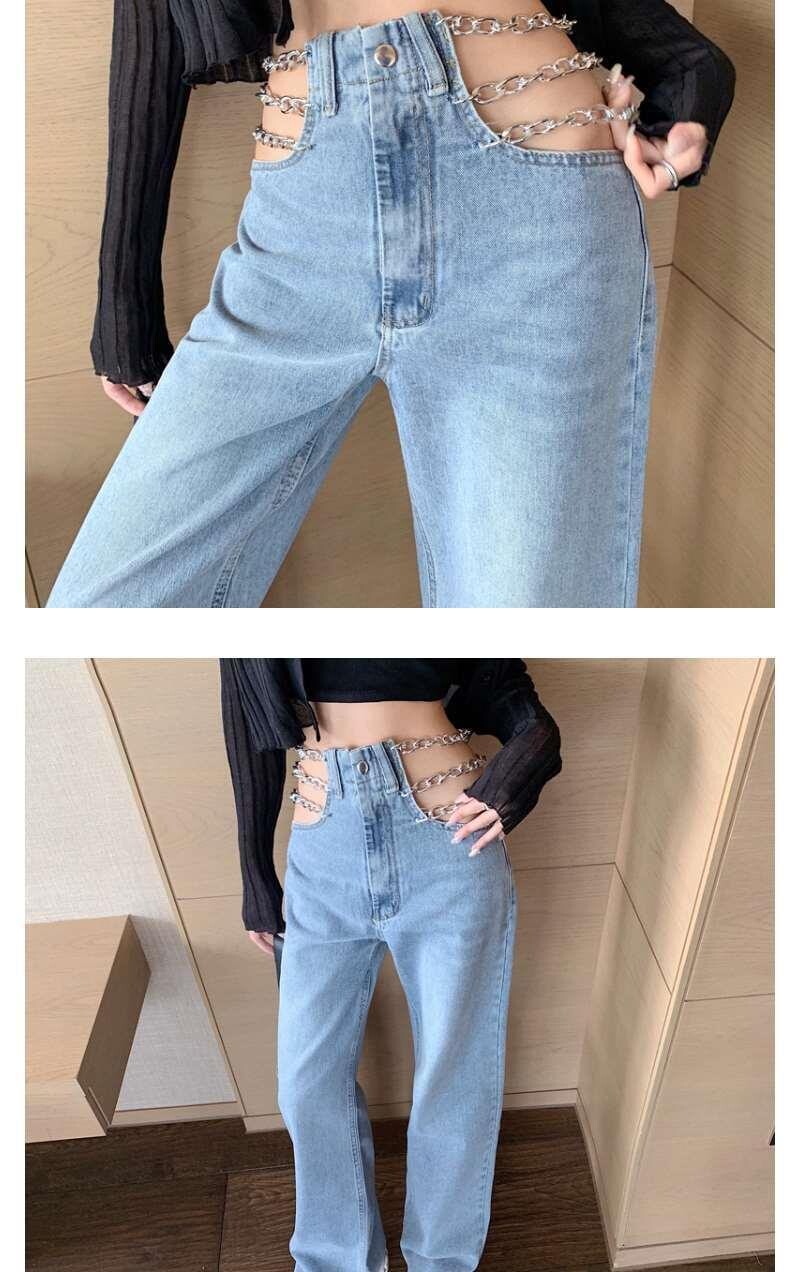 Sexy Chain Streetwear High Waist Denim Pants