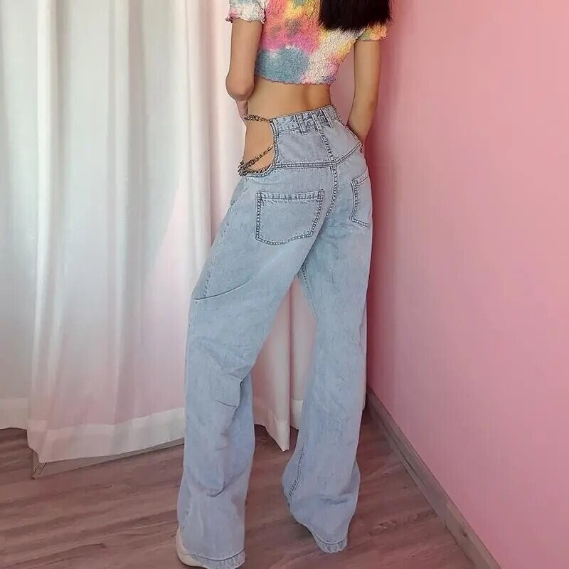Sexy Chain Streetwear High Waist Denim Pants