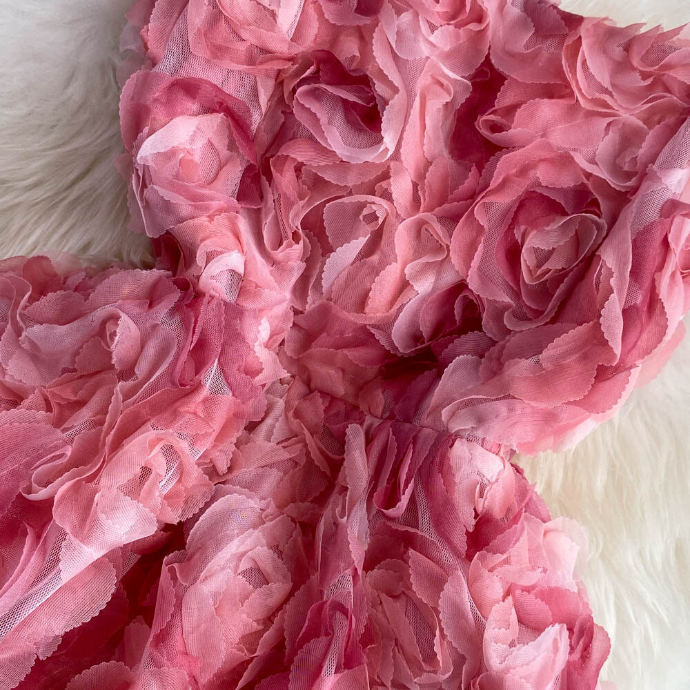 Spaghetti Strap A-Line Lace Up Pink Dress