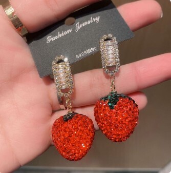 Beautiful Rhinestone Strawberry Earrings