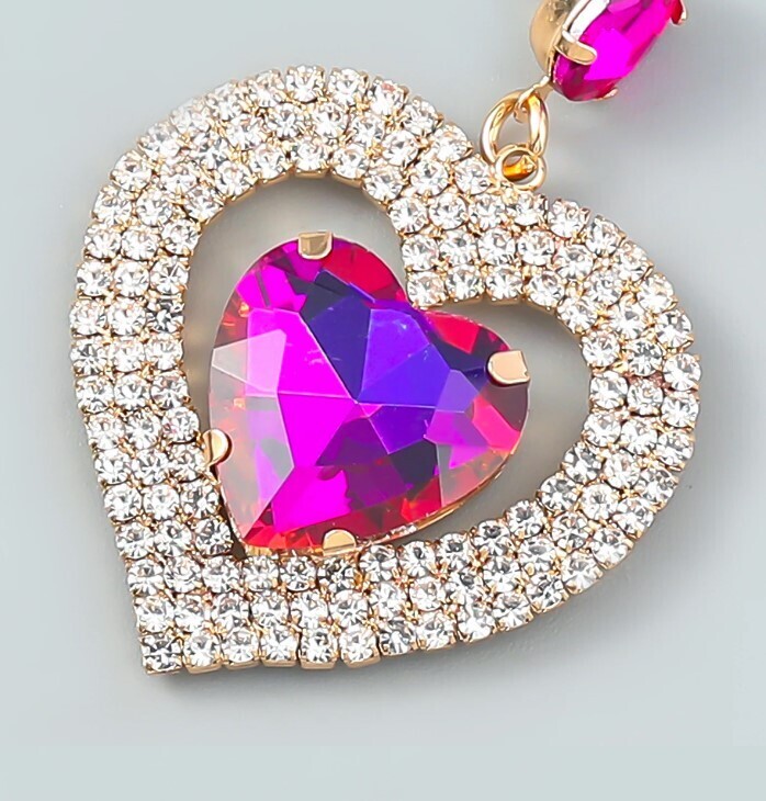 Rhinestones Heart Dangle Earrings