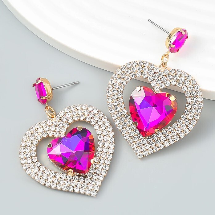 Rhinestones Heart Dangle Earrings