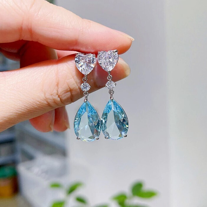 Blue and Green Cubic Zirconia Dangle Earrings