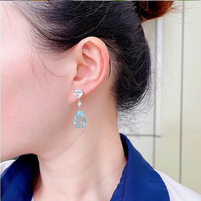 Blue and Green Cubic Zirconia Dangle Earrings