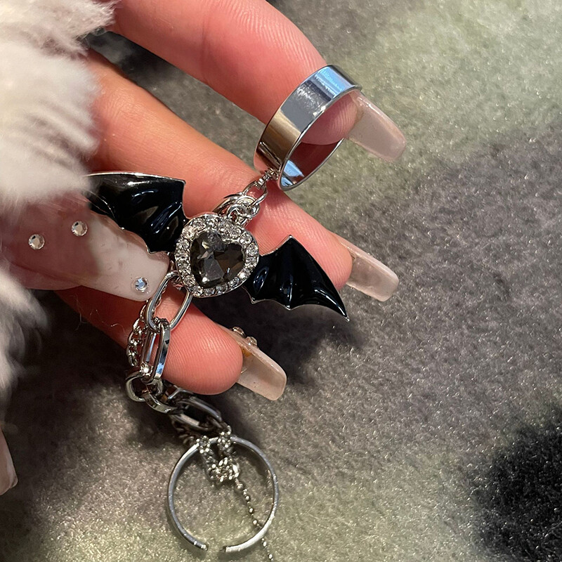 Y2k Gothic Black Bat Wing Chain Ring