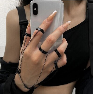Gothic Punk Style Black and Silver Color Chain Wrist Rings