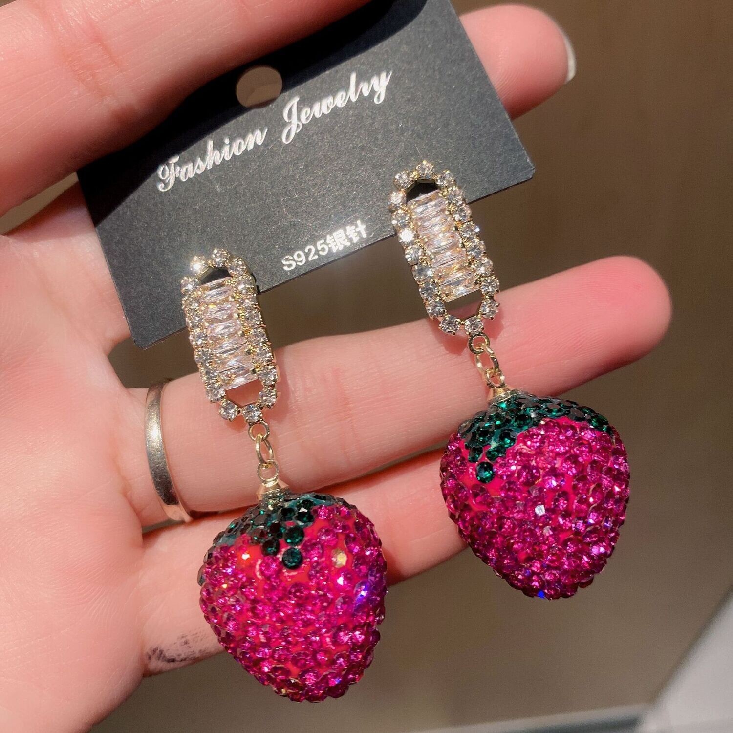 Beautiful Rhinestone Strawberry Earrings