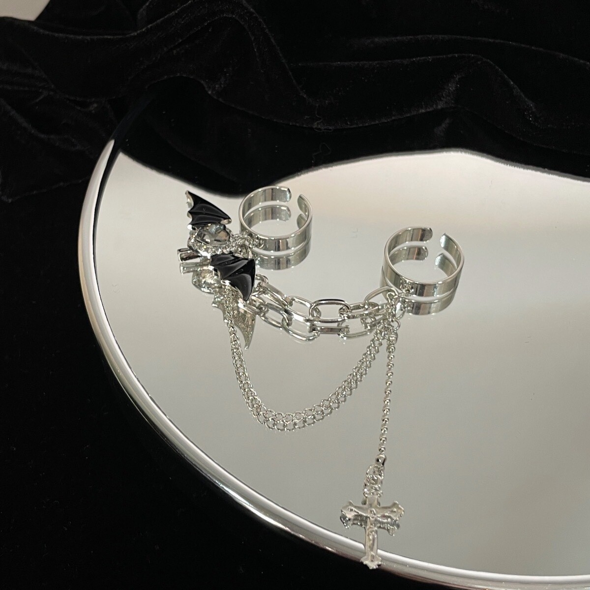 Y2k Gothic Black Bat Wing Chain Ring
