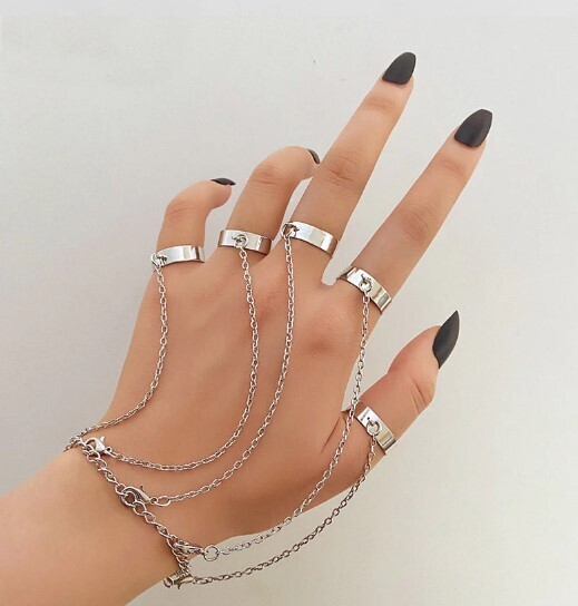 Gothic Punk Style Black and Silver Color Chain Wrist Rings