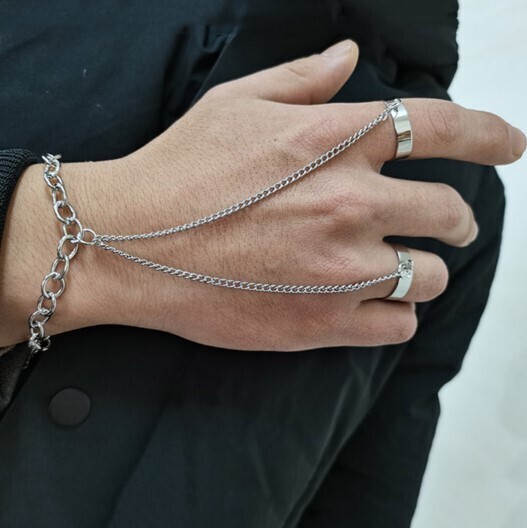 Gothic Punk Style Black and Silver Color Chain Wrist Rings