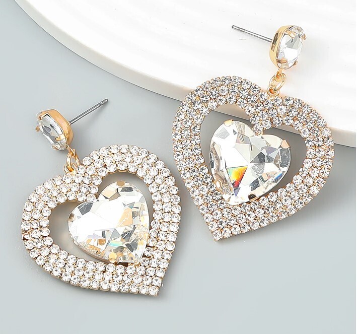 Rhinestones Heart Dangle Earrings