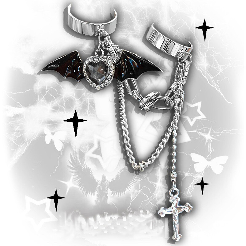 Y2k Gothic Black Bat Wing Chain Ring