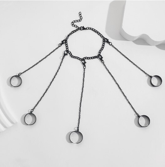Gothic Punk Style Black and Silver Color Chain Wrist Rings