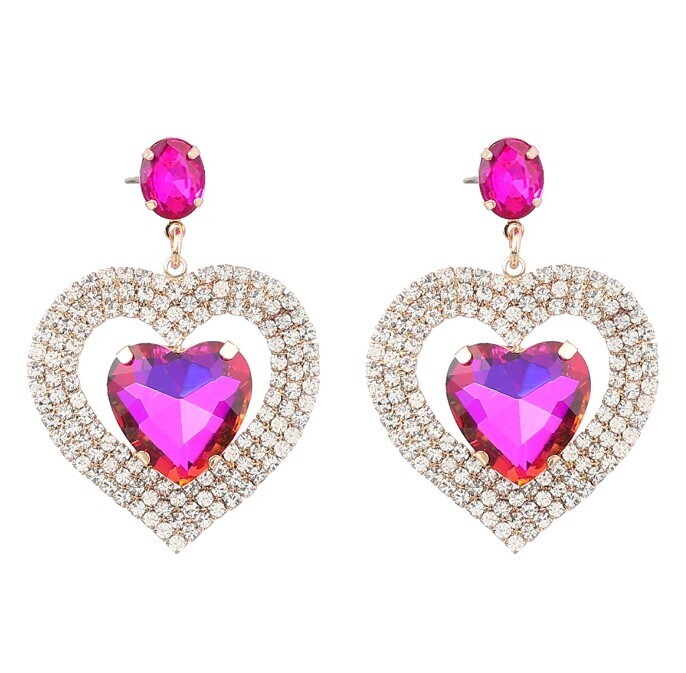 Rhinestones Heart Dangle Earrings