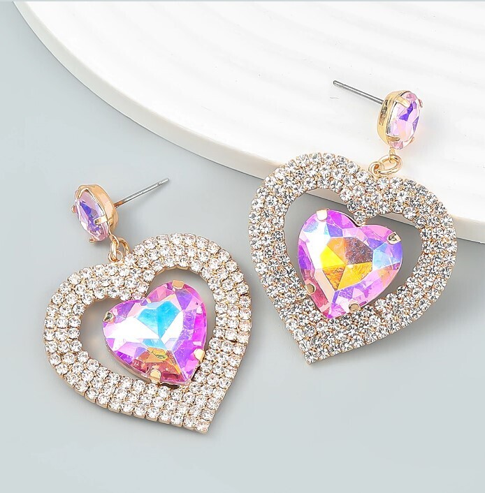 Rhinestones Heart Dangle Earrings