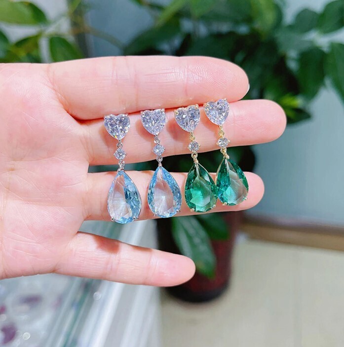 Blue and Green Cubic Zirconia Dangle Earrings