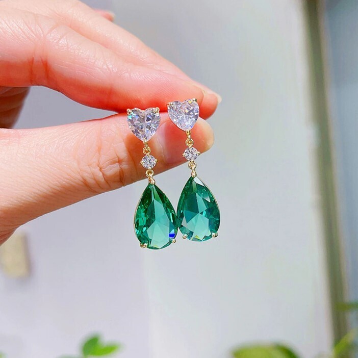 Blue and Green Cubic Zirconia Dangle Earrings