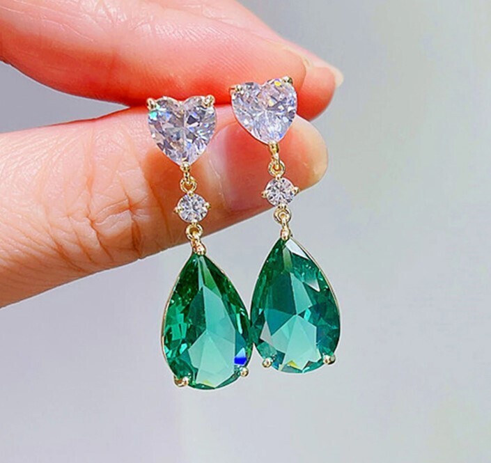 Blue and Green Cubic Zirconia Dangle Earrings