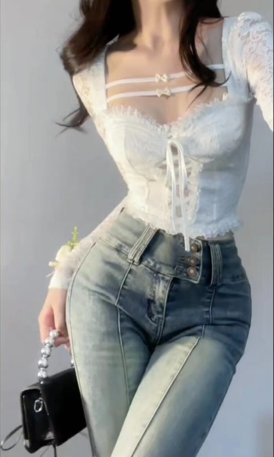 White Long Sleeve Lace up Sexy Crop Top