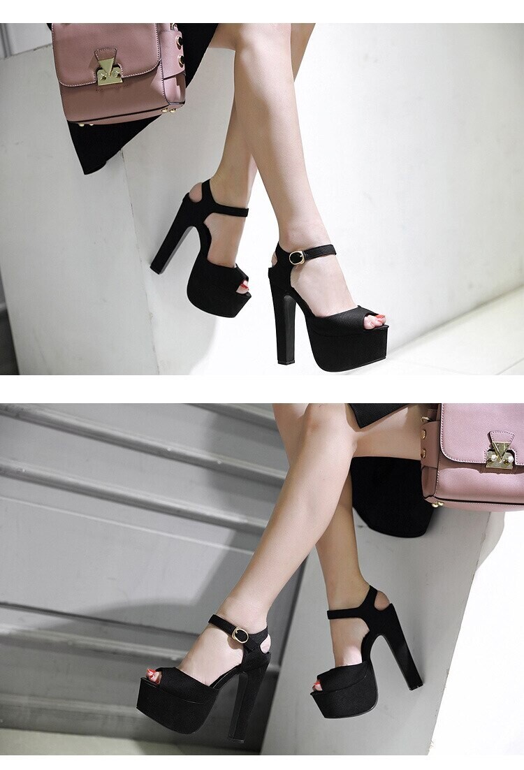 Black Buckle Strap Women Ankle Strap Sandals