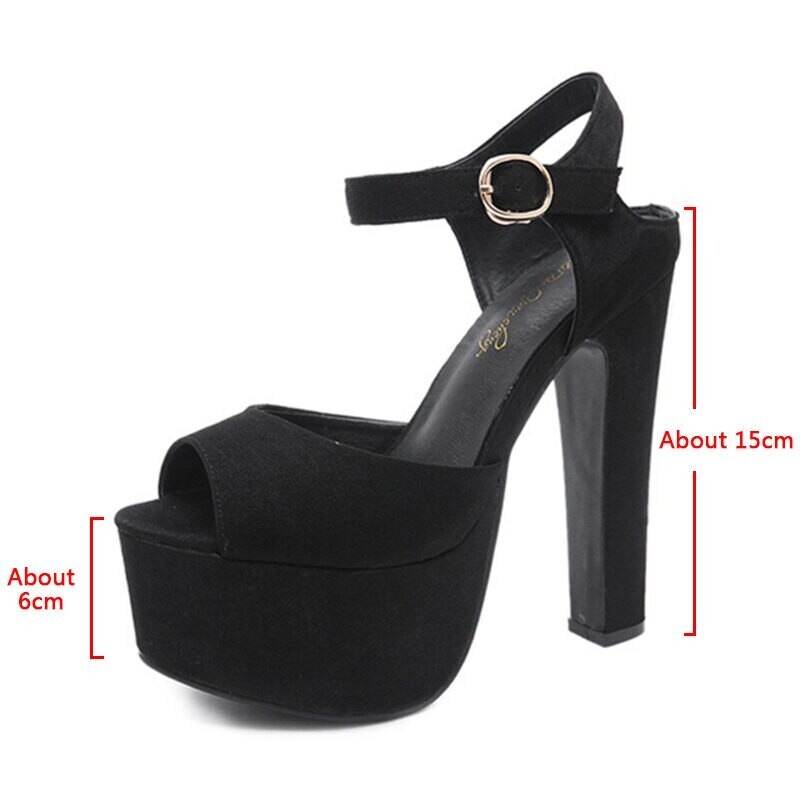 Black Buckle Strap Women Ankle Strap Sandals