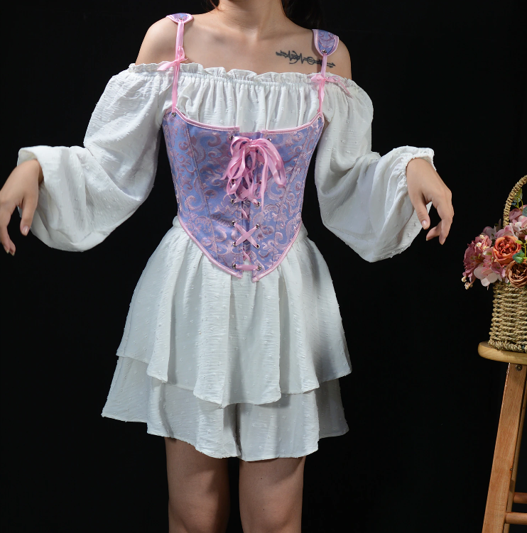 Vintage Lace Up Overbust Corset Crop Top