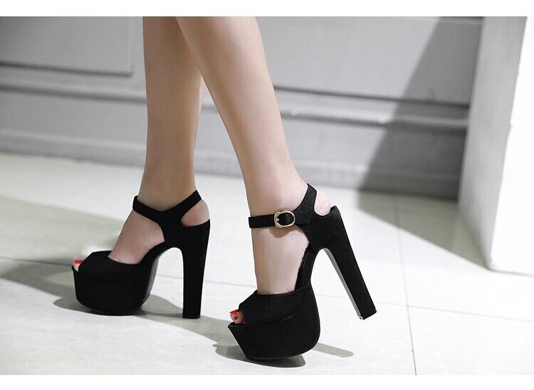 Black Buckle Strap Women Ankle Strap Sandals