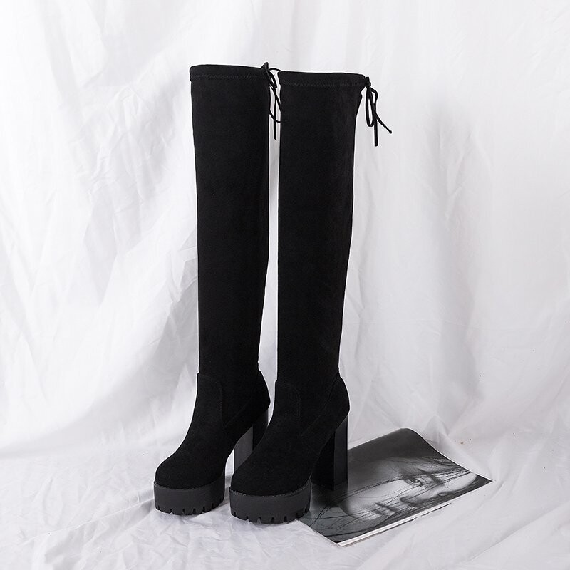 Slip on Black Stylish Over The Knee Boots