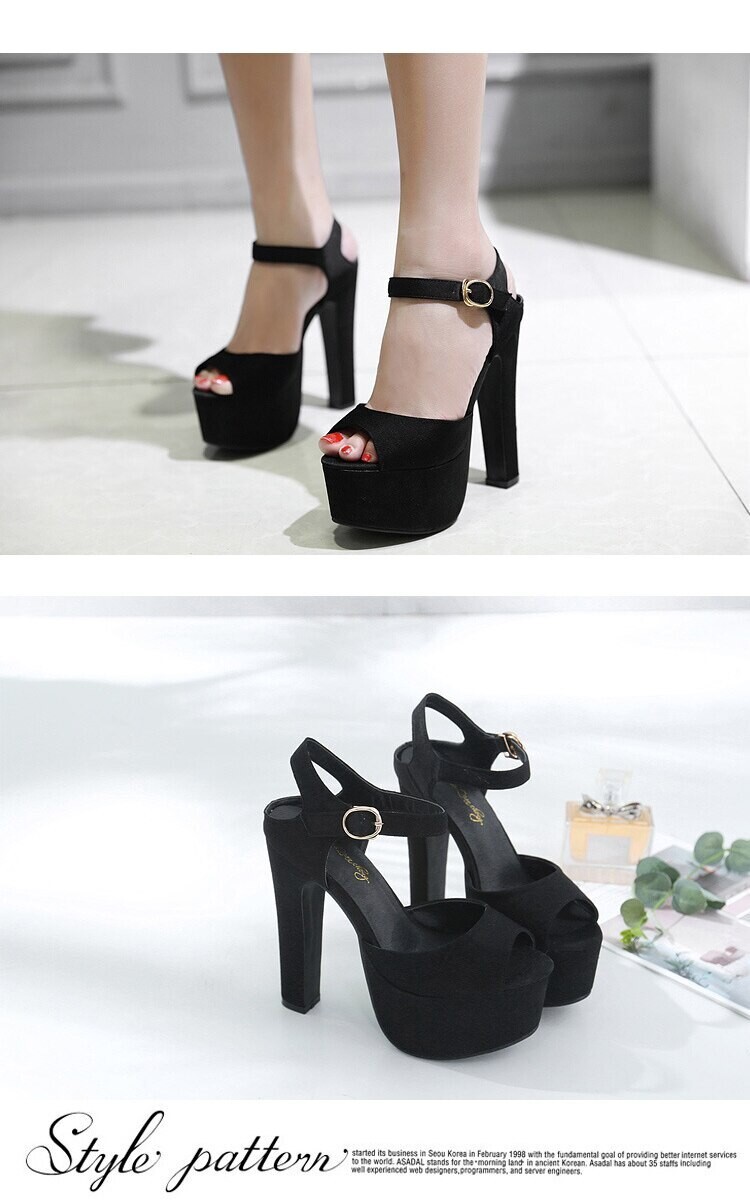 Black Buckle Strap Women Ankle Strap Sandals