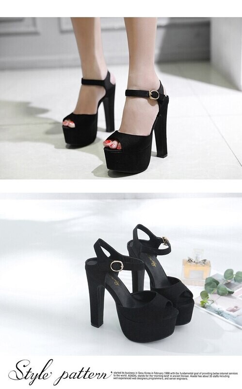 Black Buckle Strap Women Ankle Strap Sandals