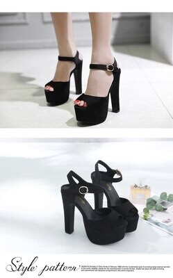 Black Buckle Strap Women Ankle Strap Sandals