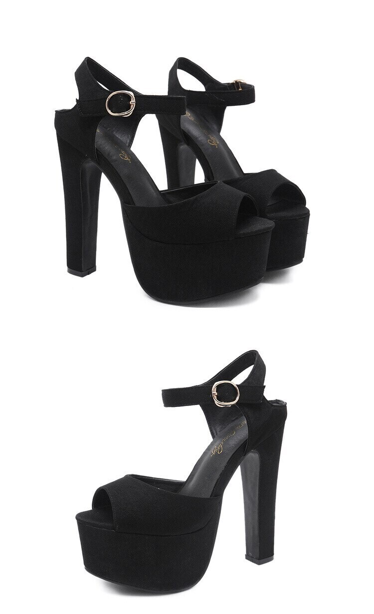 Black Buckle Strap Women Ankle Strap Sandals
