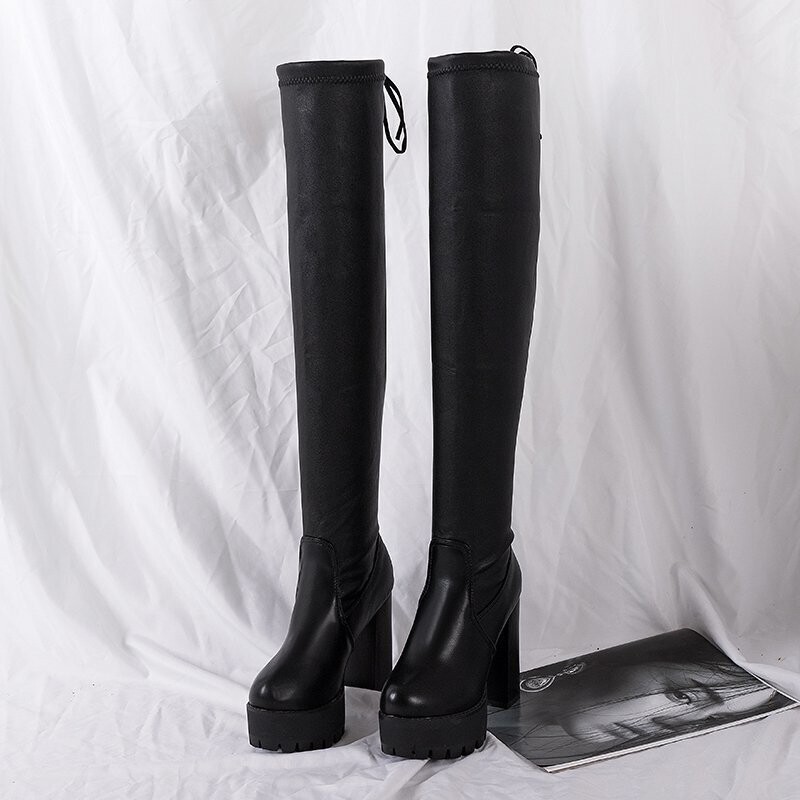 Slip on Black Stylish Over The Knee Boots