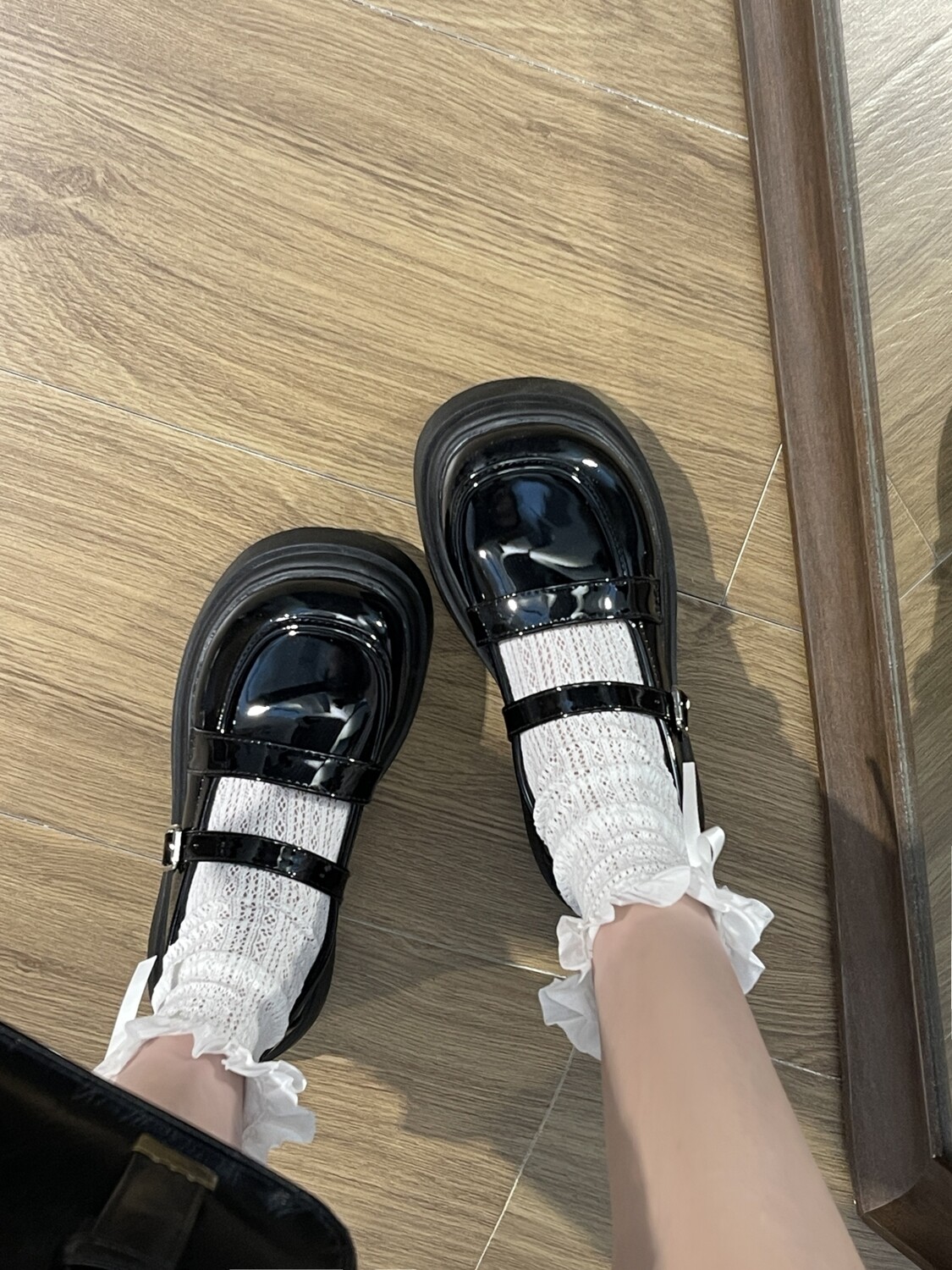 Black Round Toe Japanese Style Student Mary Jane Flat Shoes