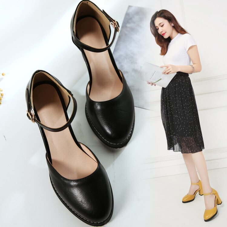 Summer Elegant Round Toe Buckle Strap High Heels Shoes