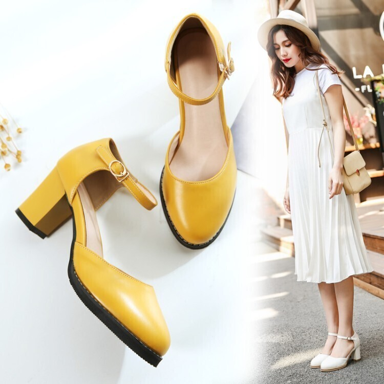 Summer Elegant Round Toe Buckle Strap High Heels Shoes