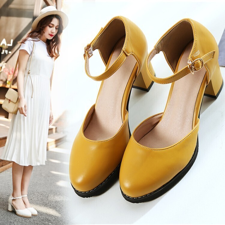 Summer Elegant Round Toe Buckle Strap High Heels Shoes