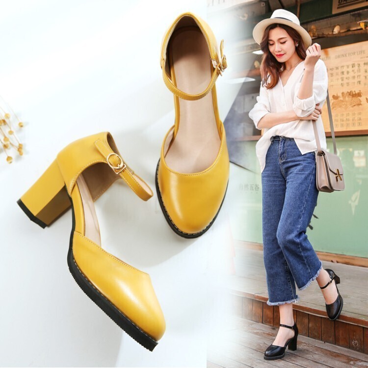 Summer Elegant Round Toe Buckle Strap High Heels Shoes