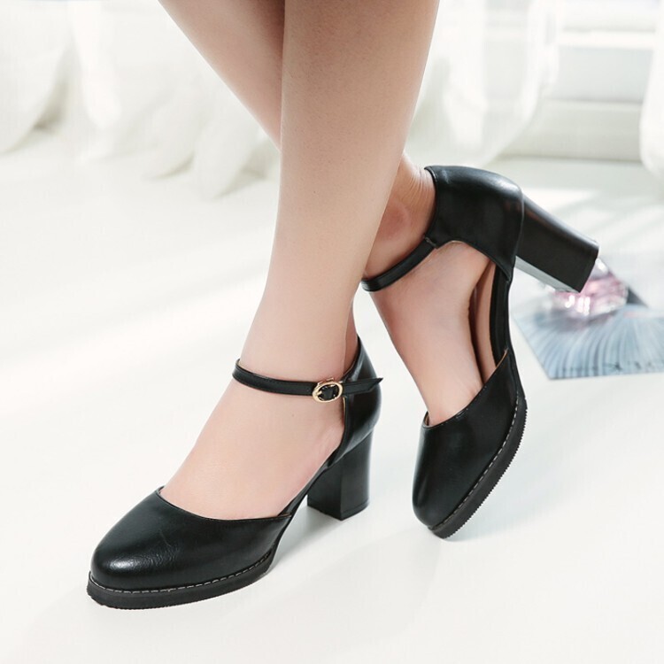 Summer Elegant Round Toe Buckle Strap High Heels Shoes