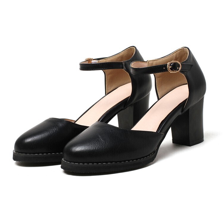 Summer Elegant Round Toe Buckle Strap High Heels Shoes