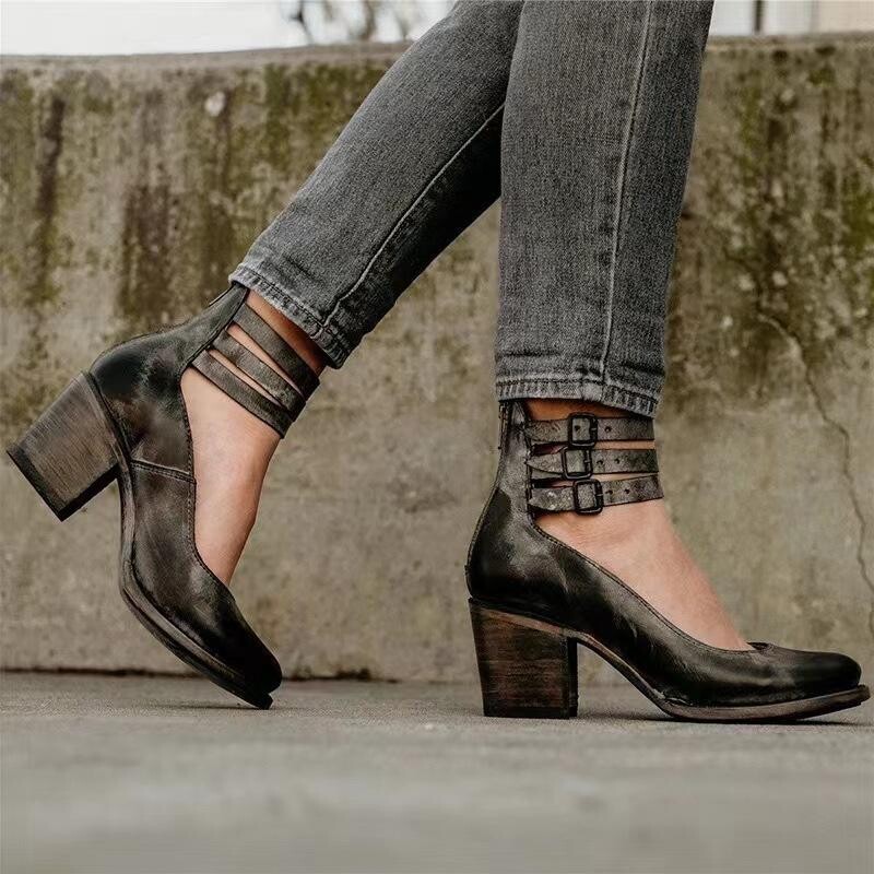 Vintage Retro Elegant Ankle Strap High Heels Shoes