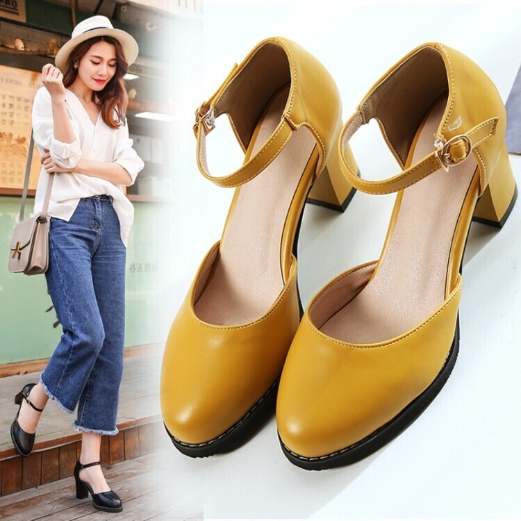 Summer Elegant Round Toe Buckle Strap High Heels Shoes