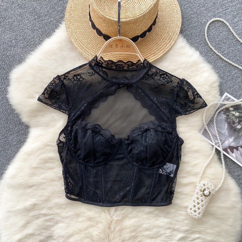 Gothic Vintage Style Black Lace Top