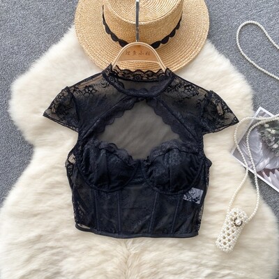Gothic Vintage Style Black Lace Top