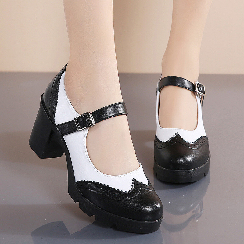 Genuine Leather Buckle Strap Mary Janes Platform Shoes